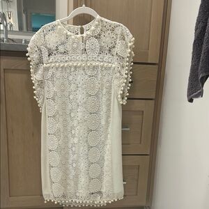 Tularosa Cream Lace Dress with Pom Pom Accents